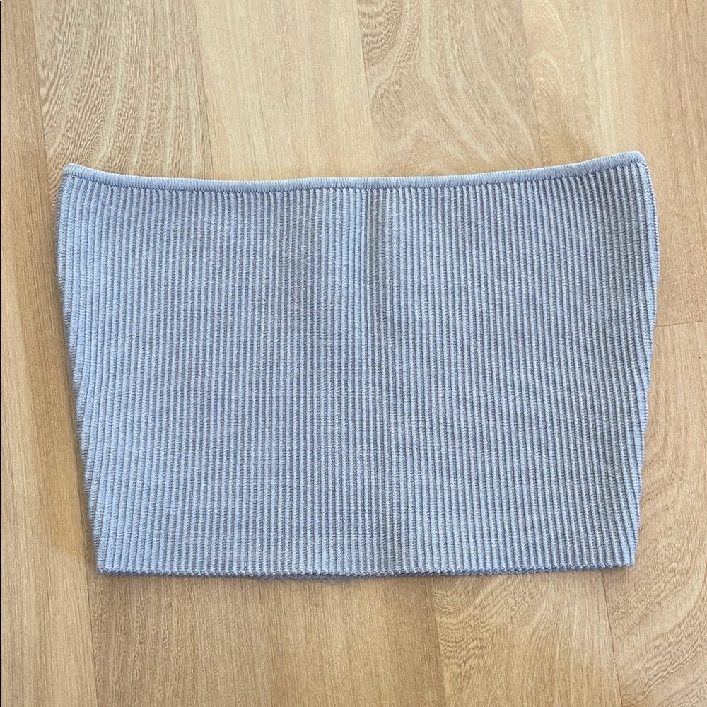 Babaton Sculpt Light Gray Ribbed Strapless Top Size S